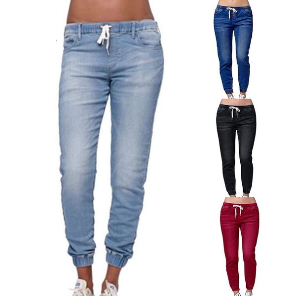 

women's jeans classic solid elastic waist woman casual slim jean femme long denim pencil pants stretch plus size skinny, Blue