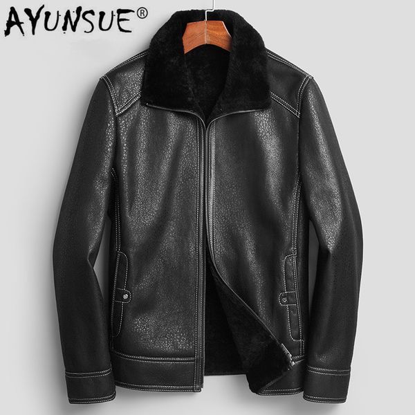 

ayunsue натуральная шуба мужская зимняя куртка из натуральной кожи дубленка 100% шерсть подкладка натуральная кожа куртки 71e26a kj2419, Black