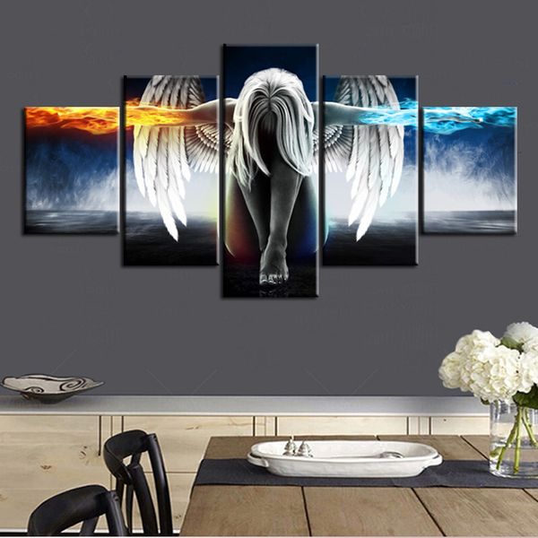 

картина маслом 5 шт / комплект angel demons wing printed canvas аниме номер печати wall art paint украшения декоративные craft picture home