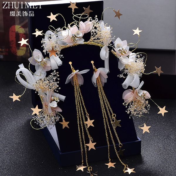

new korean bride's headdress hair bands headdresses hairbands flower heads super fairy wedding ornaments wedding accessories, White;golden