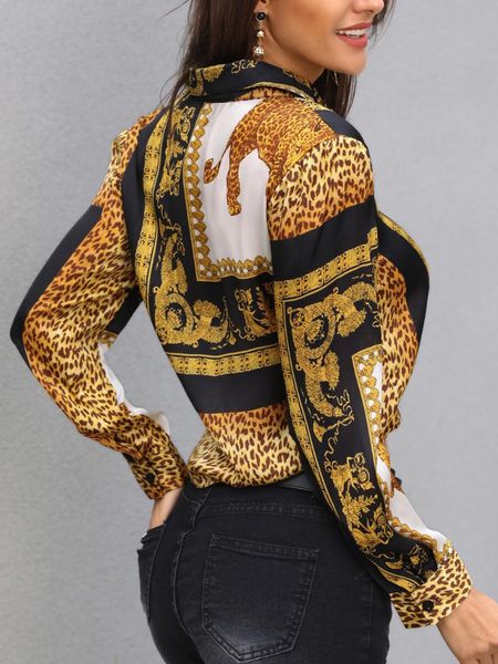 

leopard print knot front long sleeve blouse, White