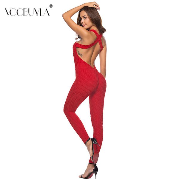 

voobuyla fitness clothing women one-pieces sports suit set workout gym fitness jumpsuit pants yoga set bandage gym bodysuit, White;red