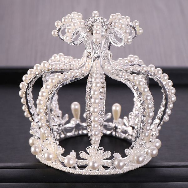 

forseven vintage bridal wedding tiara handmade women classic style crown women birthday headband hair jewelry accessories jl, Golden;white