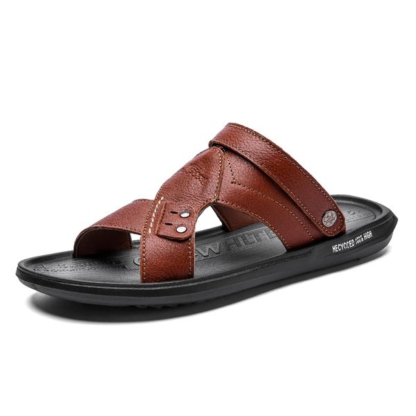 

men genuine leather men shoes outdoor summer handmade casual shoes sandals for men breathable comfortable sandals large size 46, Black