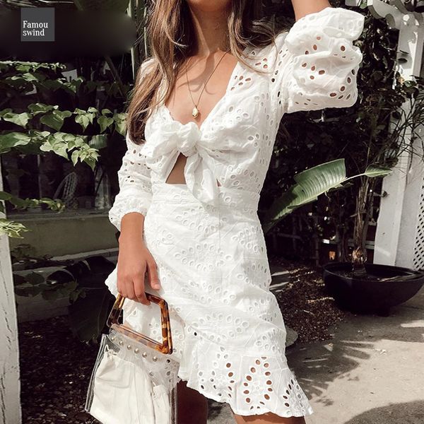 

белая вышивка короткое платье женщин v шеи выдалбливают отдыха платье 2019 новый casual cotton lace up vestidos, Black;gray