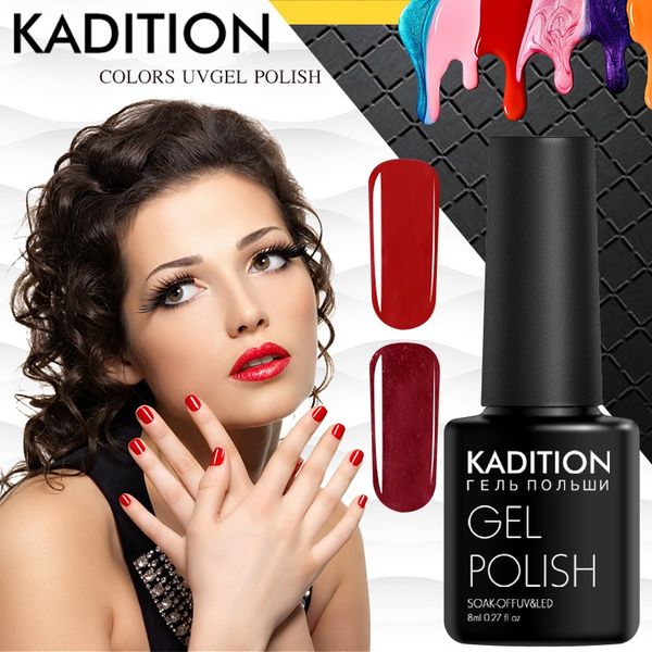 

kadition new 8ml nail art tips diy design 29 color paint color diy gel varnish manicure soak off uv led nail gel polish lacquer, Red;pink
