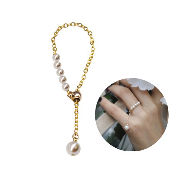 

14k gold natural pearl ring for women tassel adjustable female joint small finger ring romantic jewelry anniversary gifts, Slivery;golden
