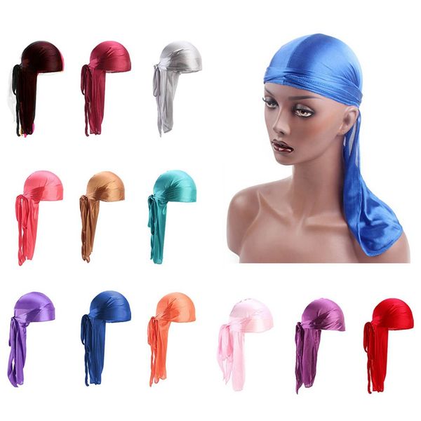 

1pcs fashion men's satin durags bandanna pink turban wigs pirate hat men silky durag headwear headbands, Silver