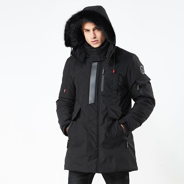 

winter men hiking jackets outdoor thermal long cotton clothing windproof fishing skiing windbreaker warm hooded fur collar coats, Blue;black
