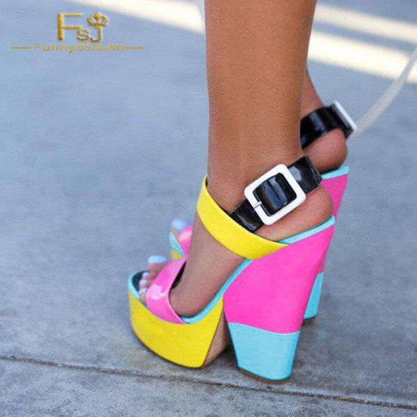 

fsj women shoes ladies pumps colorful slingback buckle platform chunky heel 2108 spring autumn plus size shoes11 12 13, Black