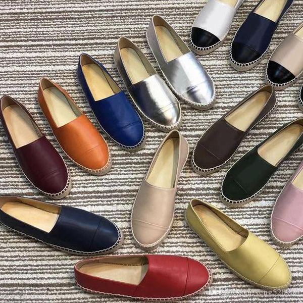 

classic luxury designer fisherman shoes espadrilles flat shoes real lambskin women summer loafers leather casual woman shoes large size 42, Black
