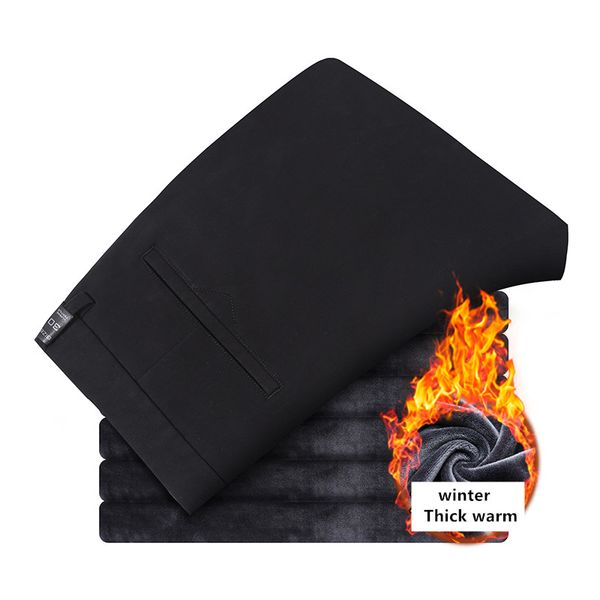 

men's pants winter plus velvet thick warm straight loose casual 2021 real comfortable cotton business trousers, Black