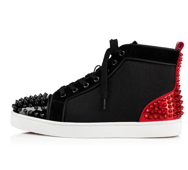 

new men women casual shoes red bottom studded spikes fashion designer sneakers black red white high boots party wedding shoes t05