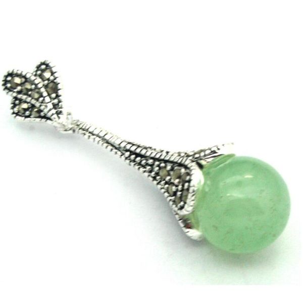 

vintage natural light green jade beads 925 sterling silver marcasite pendant