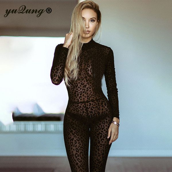 

yuqung 2020 женщин черный леопард сетка sheer комбинезон на молнии с длинным рукавом подходят комбинезоны женские комбинезон длинные брюки l, Black;white