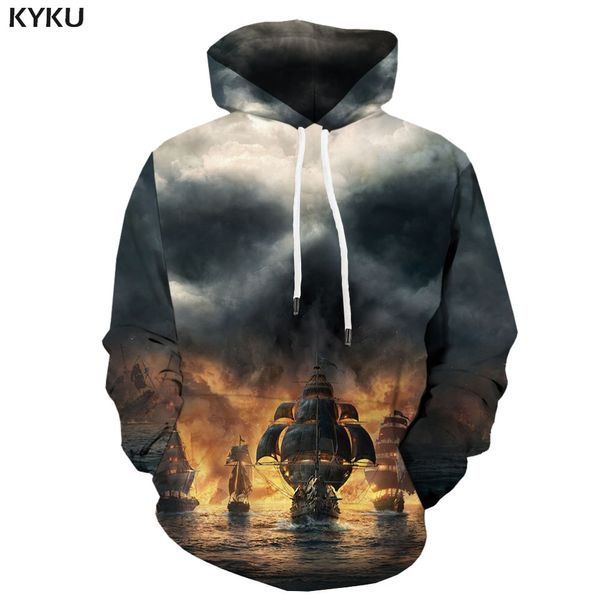 

kyku brand skull sweatshirts men war hoody anime flame sweatshirt printed ocean 3d printed cloud hooded casual long sleeve, Black
