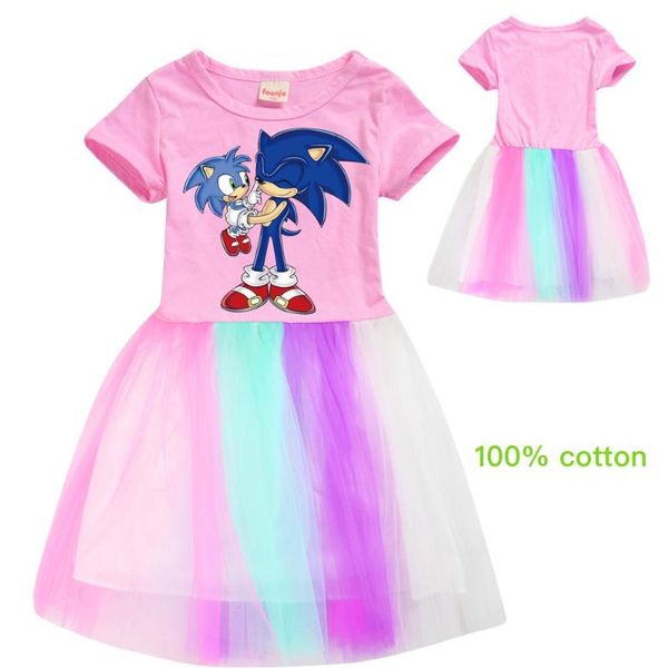 

kids dresses for girls children cartoon vestidos kidstutu dresses toddlers summerprincess dressessonic the hedgehog, Red;yellow