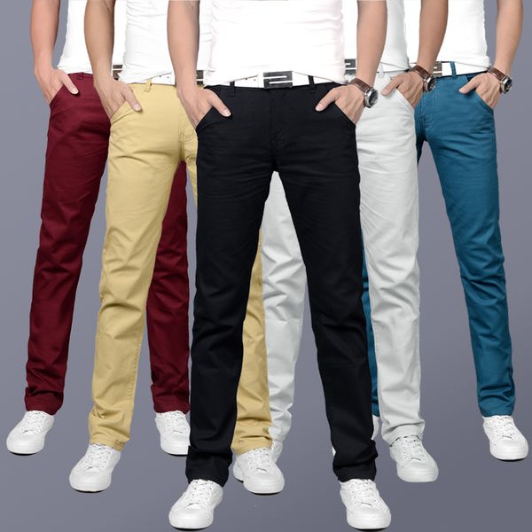 

spring summer fashion men jeans korean style simple casual pants solid color slim fit youth basic classical leisure pants men, Blue
