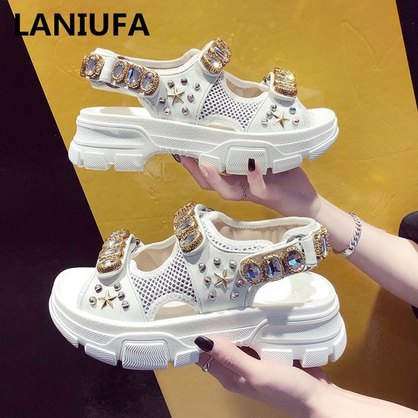 

summer rhinestone 2019 breathable comfortable non-slip ladies walking beach sandals women shoes &73 y190704, Black