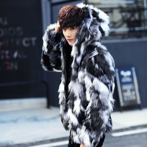 

xiu luo 3xl male fur overcoat mens fur coats with hood furparka oversized men overcoat warm faux jacket 2019 winter, Black