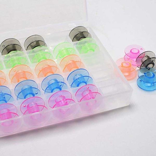 

25pcs/set bobbins box set sewing machine spools colorful plastic metal and case storage box sewing equipment tools accessories, Black