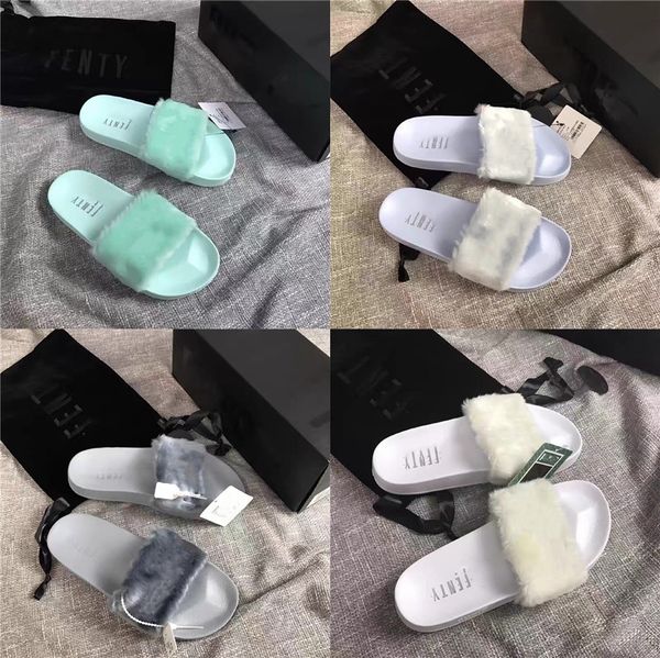 

coolsa summer women fox fur slippers real fur slides female indoor flip flops casual raccon fur sandals furry ffy plush shoes#534, Black
