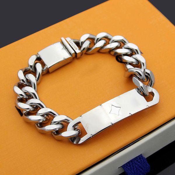 

luxury designer jewelry women mens bracelets fashion silver cuban link chain titanium steel bracelet, Black