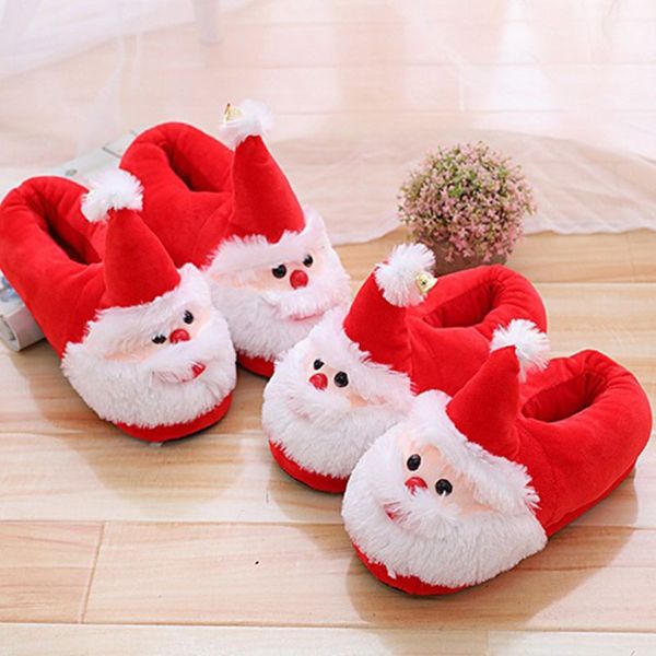 

women men christmas 3d santa claus slippers winter plush stuffed anti-slip shoes 094b, Black