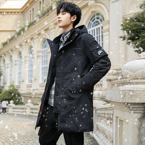 

grey down jacket men's mid-length 2019 new overalls thickened winter coat, Black