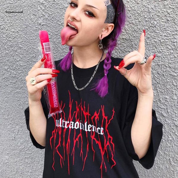 

лето печати tshirt gothic повседневный сыпучие top женщины 2019fashion письмо o образным вырезом с коротким рукавом midi тройники basic stre, White