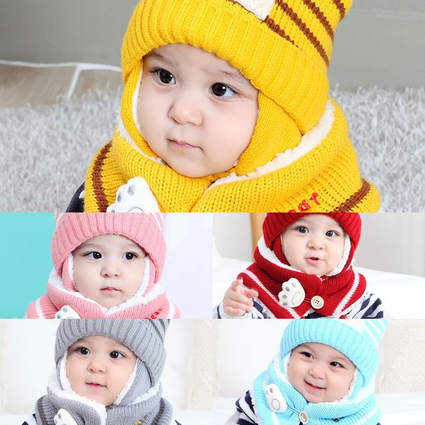 

princess mother winter children's cartoon cap cap scarf baby hat baby hat scarf bear style ear protection wool suit 5306, Yellow