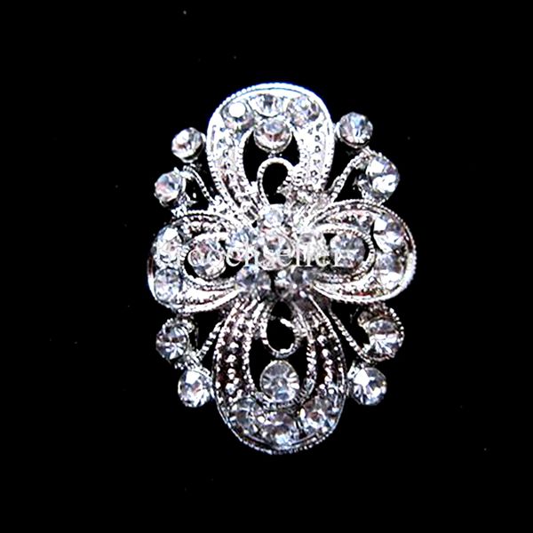 

silver plated clear rhinestone crystal flower design small collar pin brooch, Gray