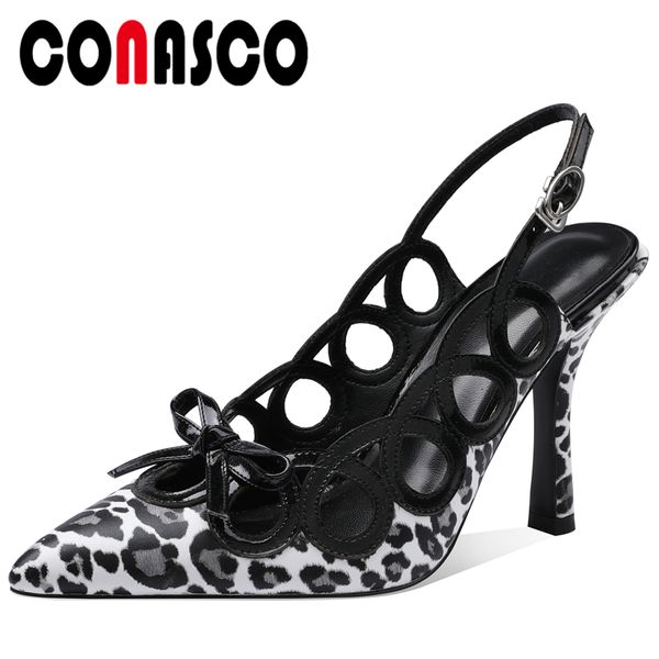 

conasco женщины насосы slingbacks натуральная кожа сексуальная вечеринка свадьба высокие каблуки весна лето бабочка узел леопардовая обувь ж, Black