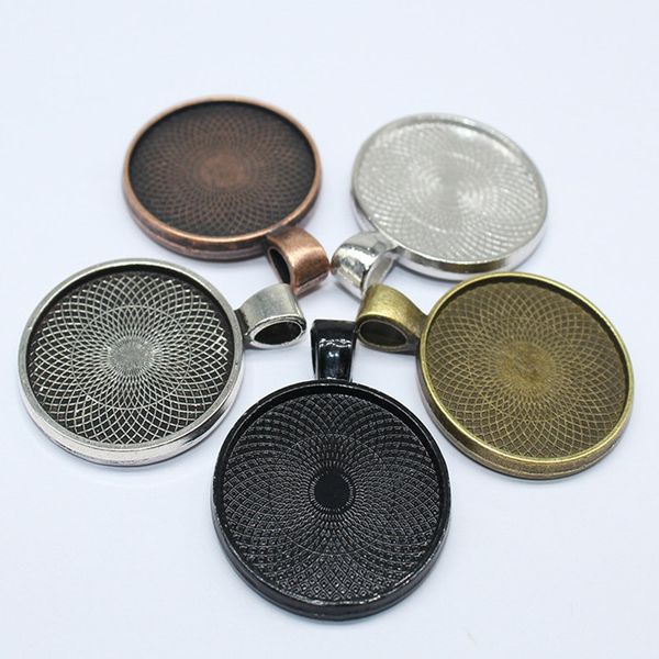 

10pcs round glass cabochon base 25mm double side gem pendant setting blank cameo tray diy jewelry making accessories findings, Blue;slivery