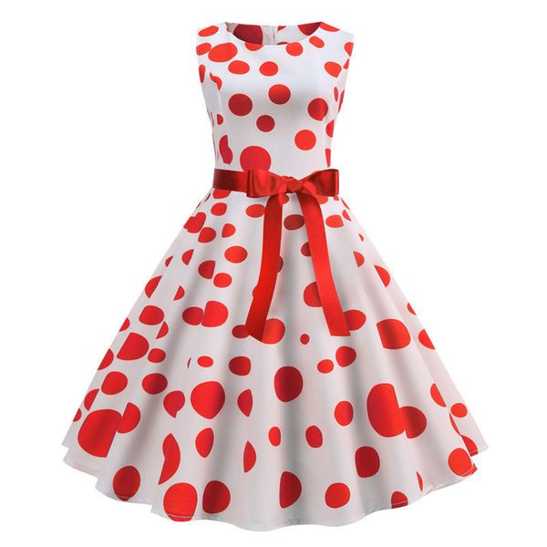 

casual dresses print women summer polka dot o-neck sleeveless vintage pin up big swing ladies a line office tank dress 2021 vestido, Black;gray