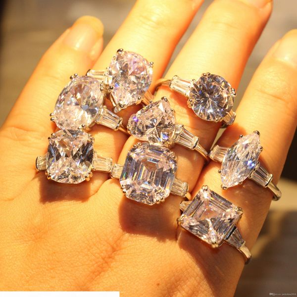 

8 style choucong stunning big white z luxury jewelry dove egg 925 sterling silver cz diamond party promise ring women wedding rings gif, Slivery;golden