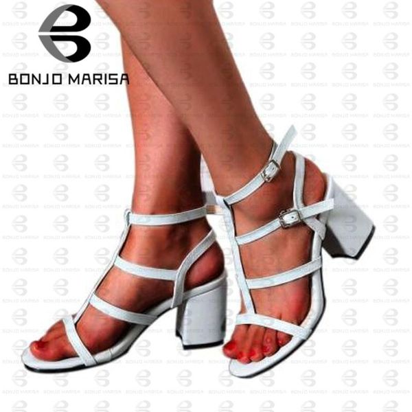 

bonjomarisa new classic rome high chunky heels elegant solid gladiator sandals women concise solid summer shoes woman, Black