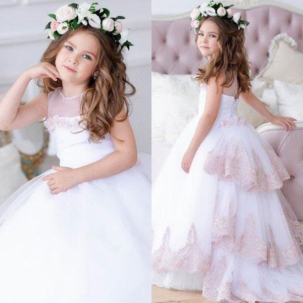 

new jewel white flower girl dresses 2019 blush junior girls pageant dress lace baby girl tulle wedding dress tutu kids girls pageant gowns