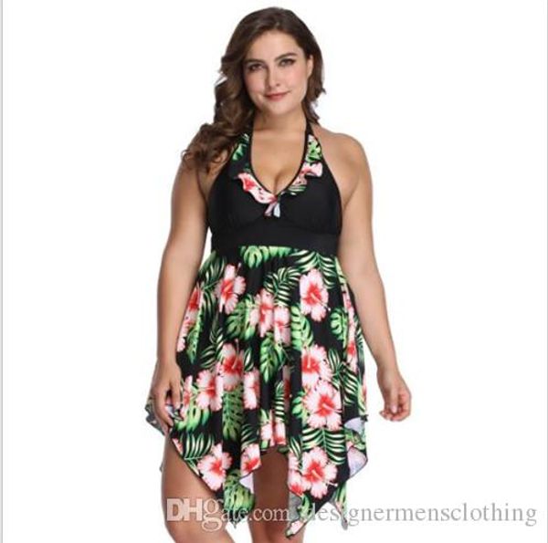 

6xl женщины цветочный печати плюс размер купальнике сыпучие вскользь v шеи бикини комбинезонов one piece купальники, White;black