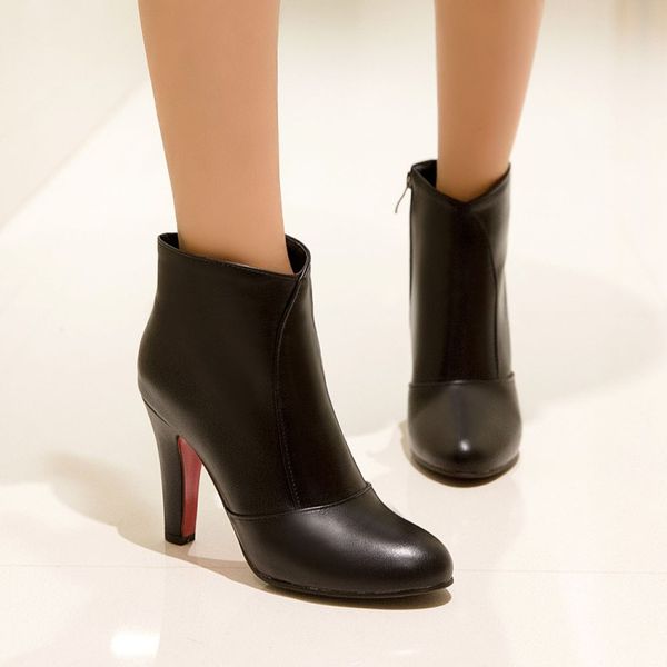 

boots big size 11 12 13 14 15 16 17 round-headed fine-heeled super high-heeled side zipper short furry, Black