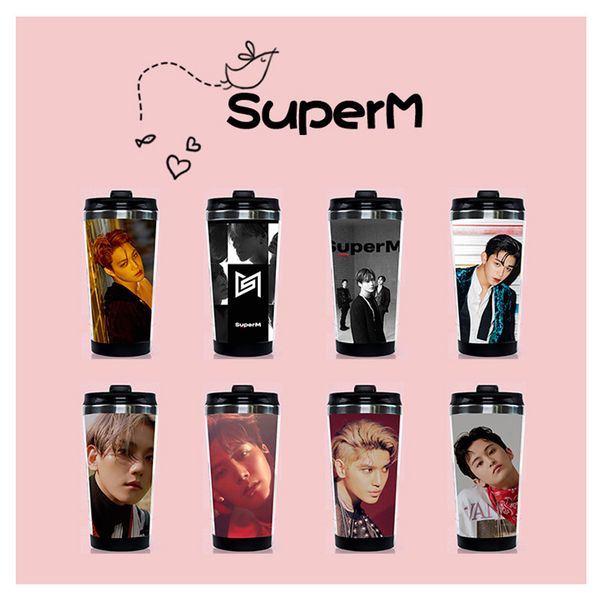 

kpop superm mini stainless steel water cup k- baekhyun lucas mark taeyong ten taemin kai double layer curve cups bottle, Blue;slivery