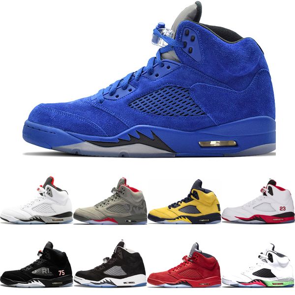 

jumpman 5 5s basketball shoes blue suede sup camo fire red michigan inspire red suede psg black mens sport sneaker trainers