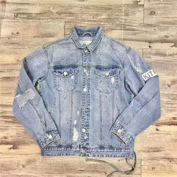 

Kith Letter Print Mens Fashion Designer Jeans Jackets Lapel Neck Long Sleeve Denim Homme Clothing Casual Apparel