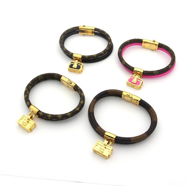 

double genuine leather bracelets with gold bag accessories for women titanium steel multicolor flower print bracelet brand fashion jewelry 6, Black