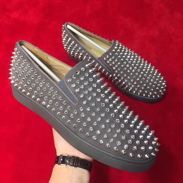 

casual designer fashion men grey suede studded spikes flats slip on shoes brand new driving shoes, Black