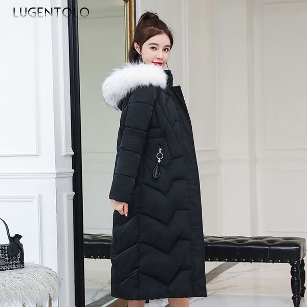 

lugentolo parker coat women's 2019 fashion cotton clothing knees thick casual loose jacket winter long slim jacket women, Black