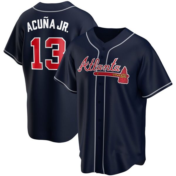 

13 ronald acuna jr. 5 freddie an baseball jerseys 1 ozzie albies atlanta 7 dansby swanson 22 joc pederson braves 27 austin riley 32 josh tom, Blue;black
