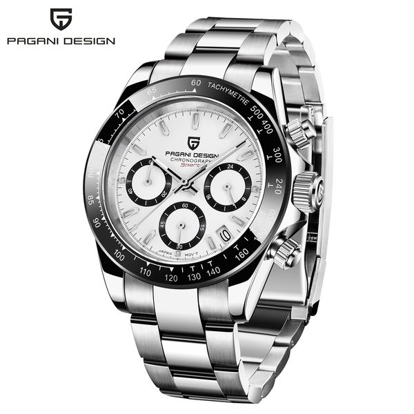 

pagani mens watch business fashion quartz chronograph watch all steel sports waterproof men relogio masculino, Slivery;brown