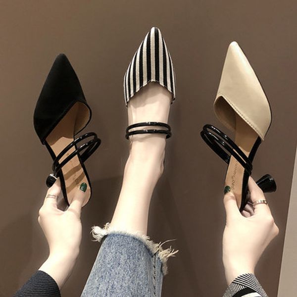 

sandals women summer wear 2020 new pointed women's shoes ladies shoes, Black