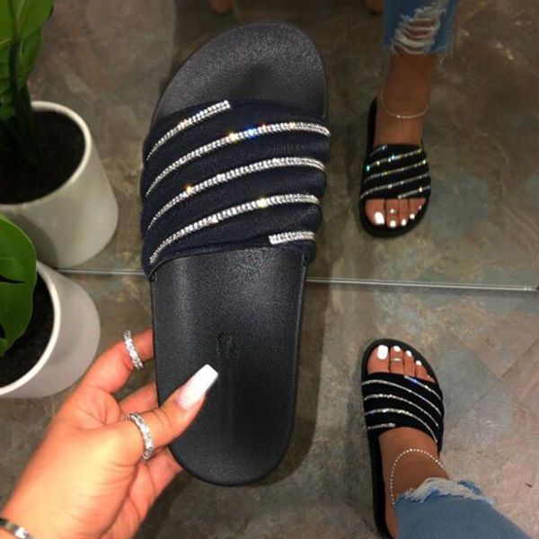 

women crystal slippers female soft slide women's fashion summer beach 2020 ladies casual flats shoes woman comfortbale plus size, Black